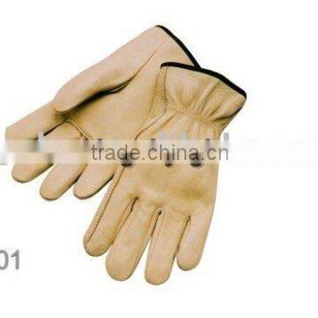 Fabric Binding Cuff Cow Grain Leather Unlined Driver Glove