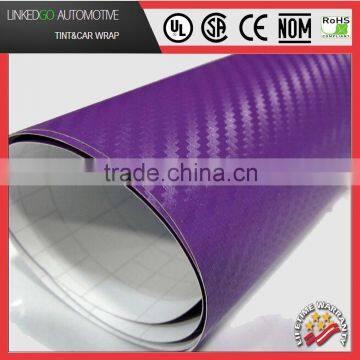 Customized 1.52*30M 3D Purple carbon fiber Vinyl self adhesive car accessory