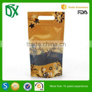 Tao bao promotion product easy tear custom printed stand up plastic zip lock bag with window for crisp food packing