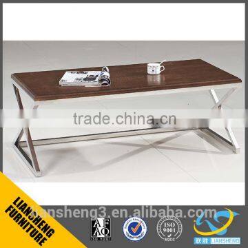 C612A Classic style walnut solid wood rectangle center table with stainless steel base