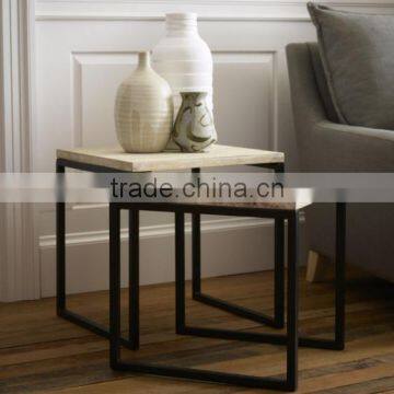 Simple style living room industrial lighted end table with metal frame