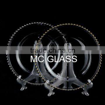 Wholesale Wedding and Events Decoration Gold Silver Beaded Glass Charger Plate