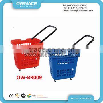 70L Single Handle Plastic Rolling Supermarket Shopping Basket