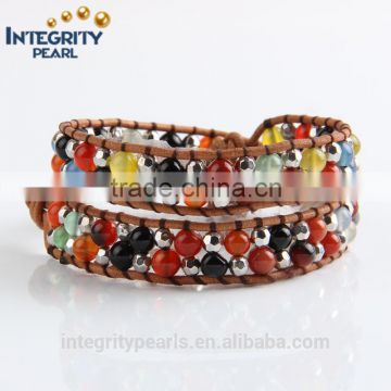 multi color agate stone leather bracelet multilayer, genuine leather bracelet, new design bracelet