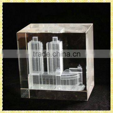 Personalized Clear 3D Laser Engraved Crystal Building For Office Gifts