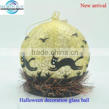 Vintage golden glass ball w/scary cat for Halloween decoration,Halloween props