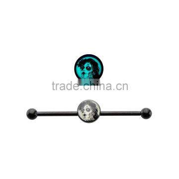 14g Glow In the Dark Dead Maiden Logo Industrial Barbell