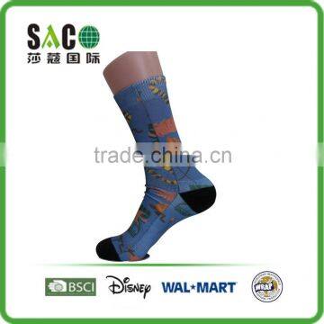 orange pig pattern flame pattern blue printing polyester socks