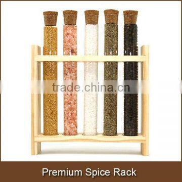 Premium Spice Rack With Wood Stand and Flat Bottom Test Tube