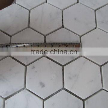 Big Hexagon Bianco White Carrara Marble Mosaic Tile 12x12 photo-3