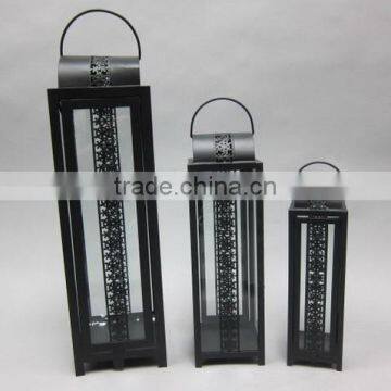 decorative 3pcs metal iron candle lantern with clear glass