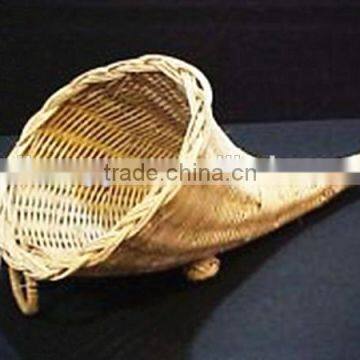 RH-YF22 Thanksgiving Decorattan Cornucopia Horn Shape Wall Hanging Flower Rattan Basket photo-3