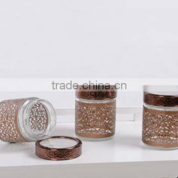 brown glass jar with hollow out of skin