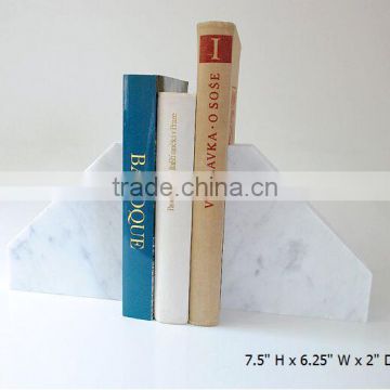 Simple Home Library Office Decor Minimalist Bookends White Carrara Marble Contemporary Bookend stand