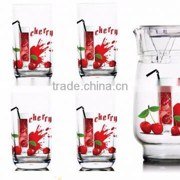 classic Glass water jug set 1400ml fruit color printing juice glass jug set drinking glass set