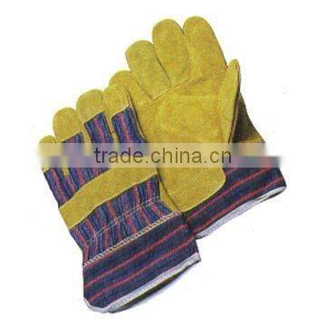 Natural color cow split leather safety glove