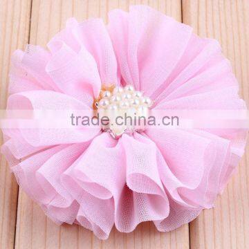 Hot Cutting Chiffon Flower With Pearl Bead Center for Kids Hair Accessories photo-5