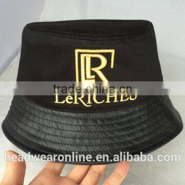 Custom fashion adult bucket hats with 3d gold metal embroidery