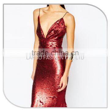 Wine Red One Piece Girls Party Dresses Pictures of Latest Gown Sexy Deep v Floor Touching Evening Dress photo-5