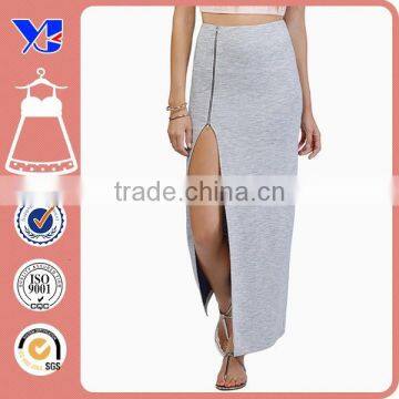 zipper open leg sexy girl gray long skirts