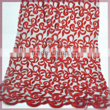 Red graceful embroidery lace mesh fabric, high quality swiss lace fabric for dress