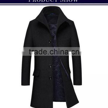 2015 hot sale men's winter coat wool fabric long jacket made in china