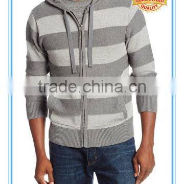 Men's long sleeve stripe fleece zipper up hoodie