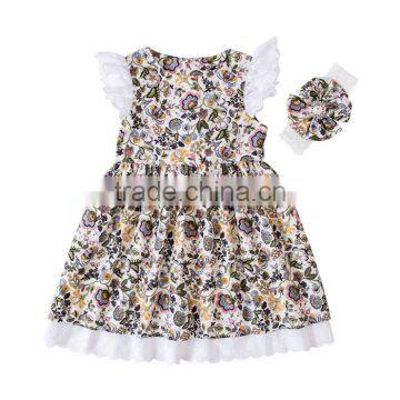 New Arrival Wholesale Baby Toddler Boutique Clothing Beautiful Girl Flower Dress With Headband photo-3
