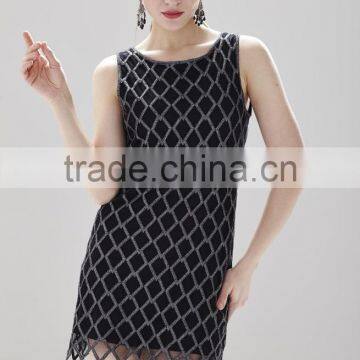 Black Square Pattern Jagged Edges Cut-out Crochet Dress for Ladies SR-D9786 photo-2