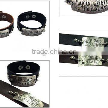 Handmade Square Tag Leather Bracelet With Words Engraved,wholesale Custom Mens Bracelets photo-4