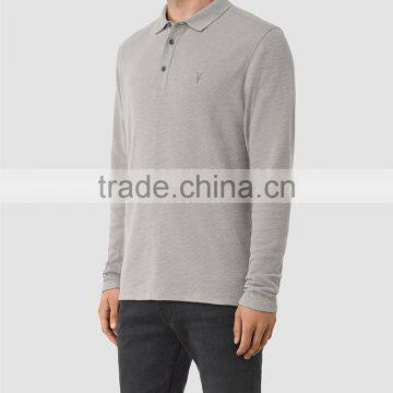 MGOO New Arrival Custom Long Sleeves Mens Polo Shirts 100% Cotton Grey Shirts Logo Embroidery Bulk Tops photo-3