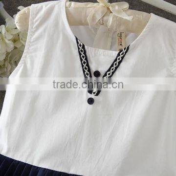 2017 New Arrival Korean Style White and Blue Casual Dress Children Simple Summer Dress Hoilday Beach Party Dresses Kids Clothing photo-3