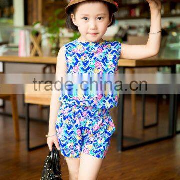 fashion girl sleeveless dress set chifon blouse set for baby girl summer printed flower dress vacation dress set