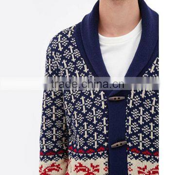 Shawl Collar Jacquard Deer Patterns Mens Cardigan Christmas Ugly Sweater photo-2