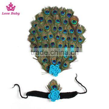 2pcs headband and backdrop infant photoprops fashion peacock headband