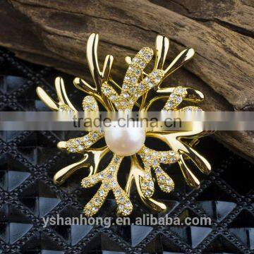 Gold-plated Natural Pearl Snowflakes Antlers Shawl Brooch Buckle photo-2