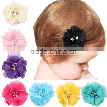 Handmade Pearl Rhinestone Flower hairpin and selling foreign trade for the 18 color optional Clip Flower