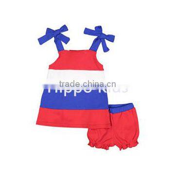 New fashion red blue block dress and bloomers knot designer clothing manufacturer in china infant clothing set