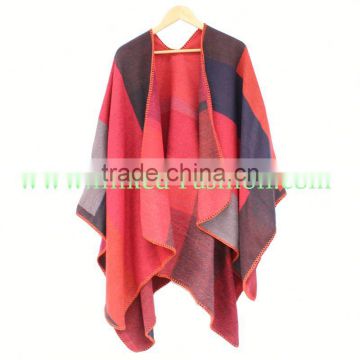 2017 New design winter woven hem knitting scarf wool cape shawl novelty Poncho for women