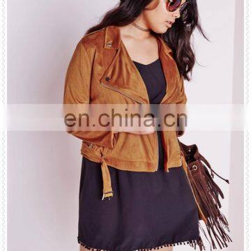 Oem Plus Size Female Faux Suede Biker Jacket Nice Design Low Price Made in China photo-4