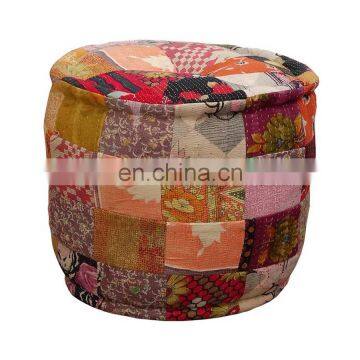 Vintage Kantha Patchwork Ottoman Indian Handmade Pouf