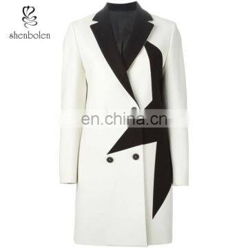 China Clothing Supplier Custom Female Wool Coat Notched Collar with Contrast Star Women's Coat