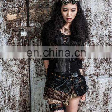 Gothic Natural Cotton Female Top With V-neck Laced Cut photo-3