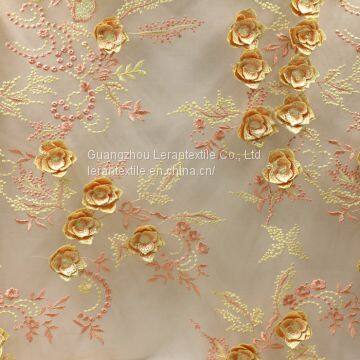 3D Floral Blossom Bridal Embroidered Tulle Lace Fabric for dress