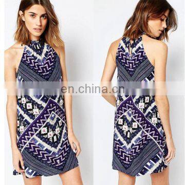 Hot sale fashion printing mini dress women summer dress new fashion western