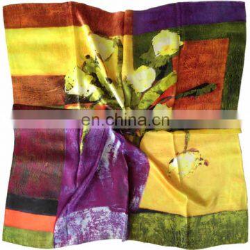 painting square satin silk fashion under scarf