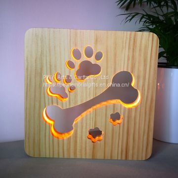 Personal Pet Aftercare Supplies Wood LED Light Memorial Gifts Bone and Paws