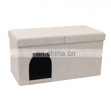 Customized living room  furniture faux linen foldable storage ottoman house for pet easy to carry