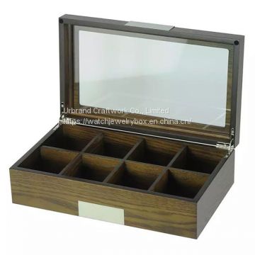 Wholesale Luxury Wooden Tea Box 8 Compartments Tea Storage Box With Glass Window