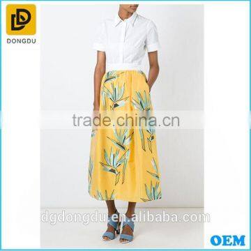 2016 newest design yellow floral print long skirts for girls